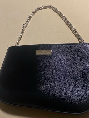 kate spade black leather shoulder bag with gold chain